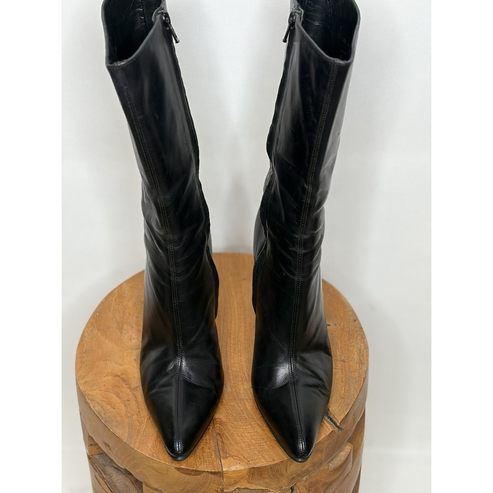 Ralph Lauren Collection Kelsey Boots 7B Black Leather Pointed Toe Stiletto Italy - Picture 2 of 10